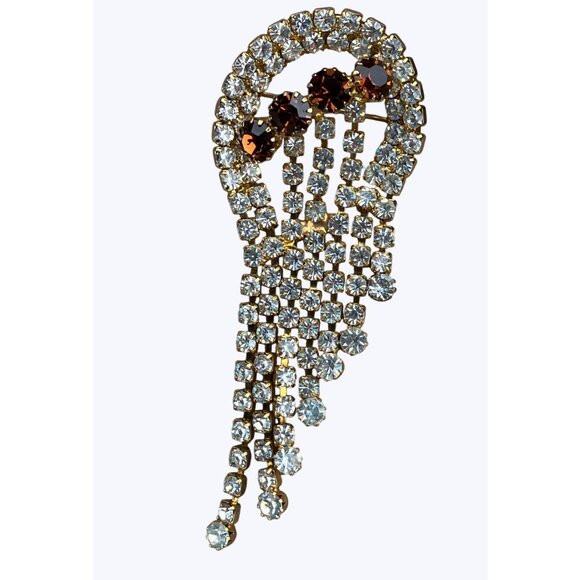 Unbranded Jewelry - Rhinestone Brooch With Cascading Clear and Amber Crystals Vintage